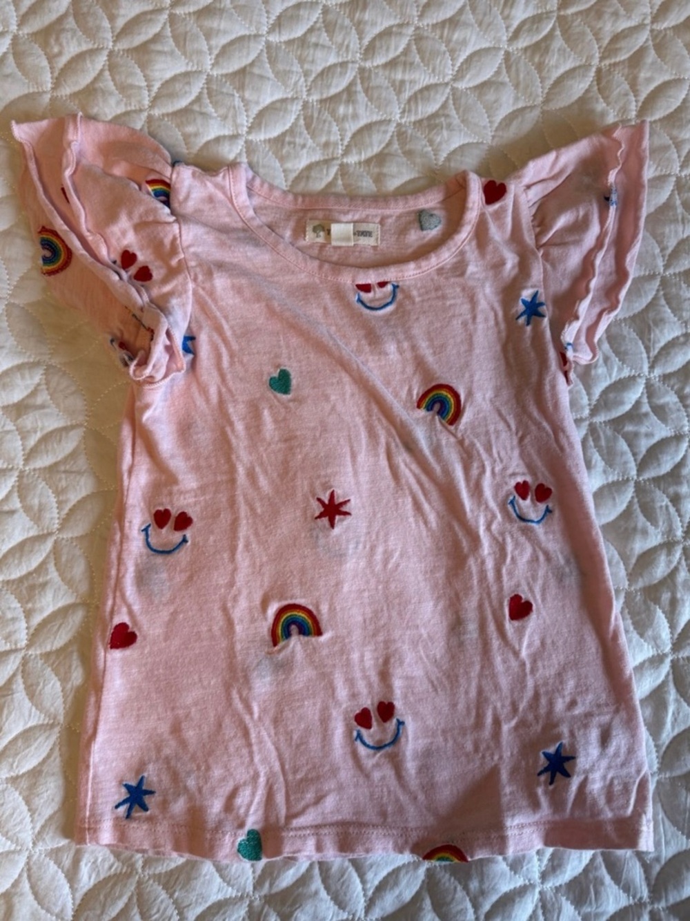 Tucker + Tate Pink Flutter Sleeve Tee with embroidered